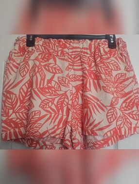 CALI 1850 Coral Leaf Print Linen-Blend Shorts Size Medium